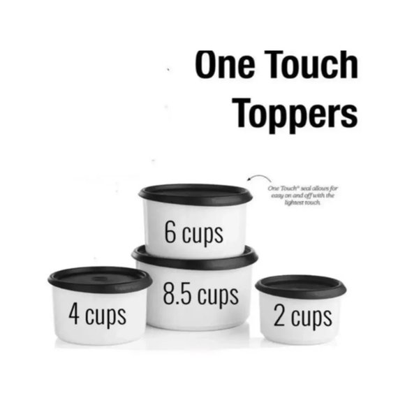 NEW Tupperware One-Touch Toppers Set of 4 Stacking Canisters Black Seals - Picture 3 of 4
